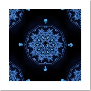 Blue Glow Skull Mandala - Goth Fashion - emo, punk, halloween, hippie, boho, bohemian Posters and Art